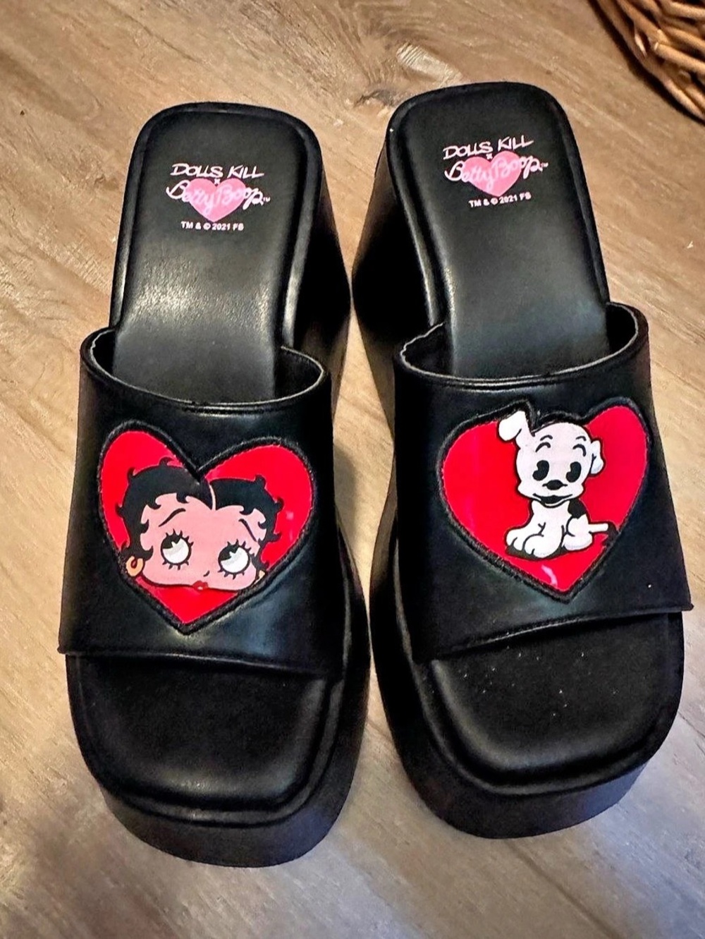 Dolls Kill x Betty Boop Platform Slide Sandals in Black & Red